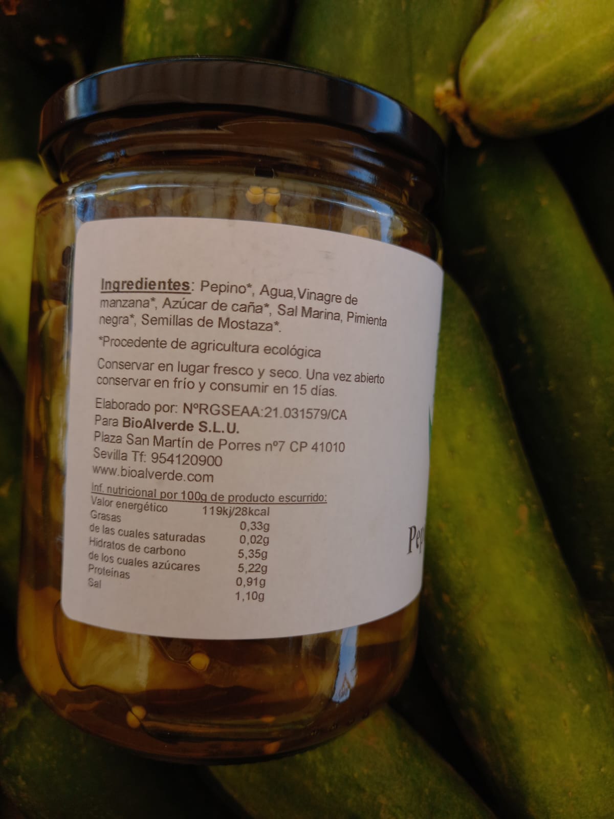 Ingredientes PEPINO AGRIDULCE  BIOALVERDE ECO